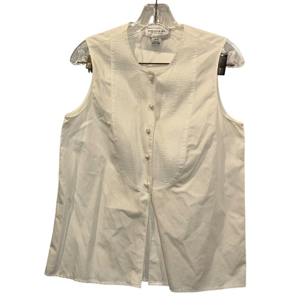 emanuel ungaro vintage 90s white cotton pleated bib front shirt top 8/40
